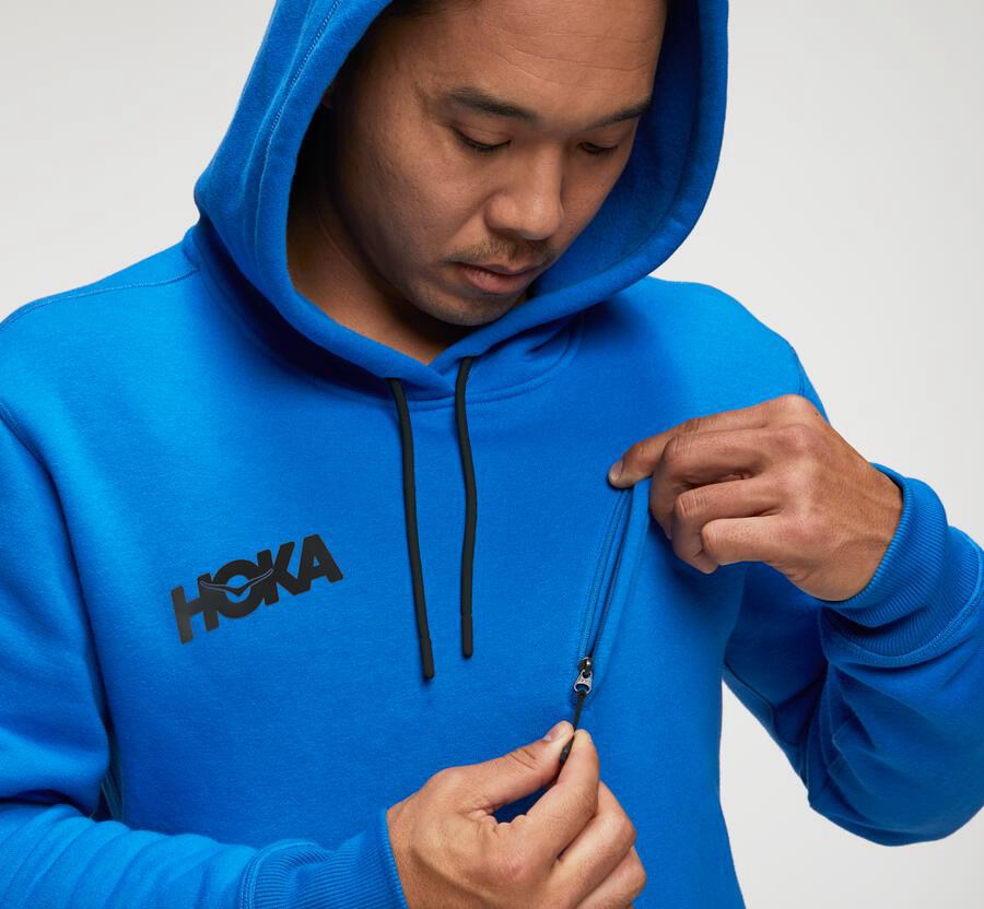 Sweat À Capuche Hoka One One Performance Homme - Bleu - TUC-843025